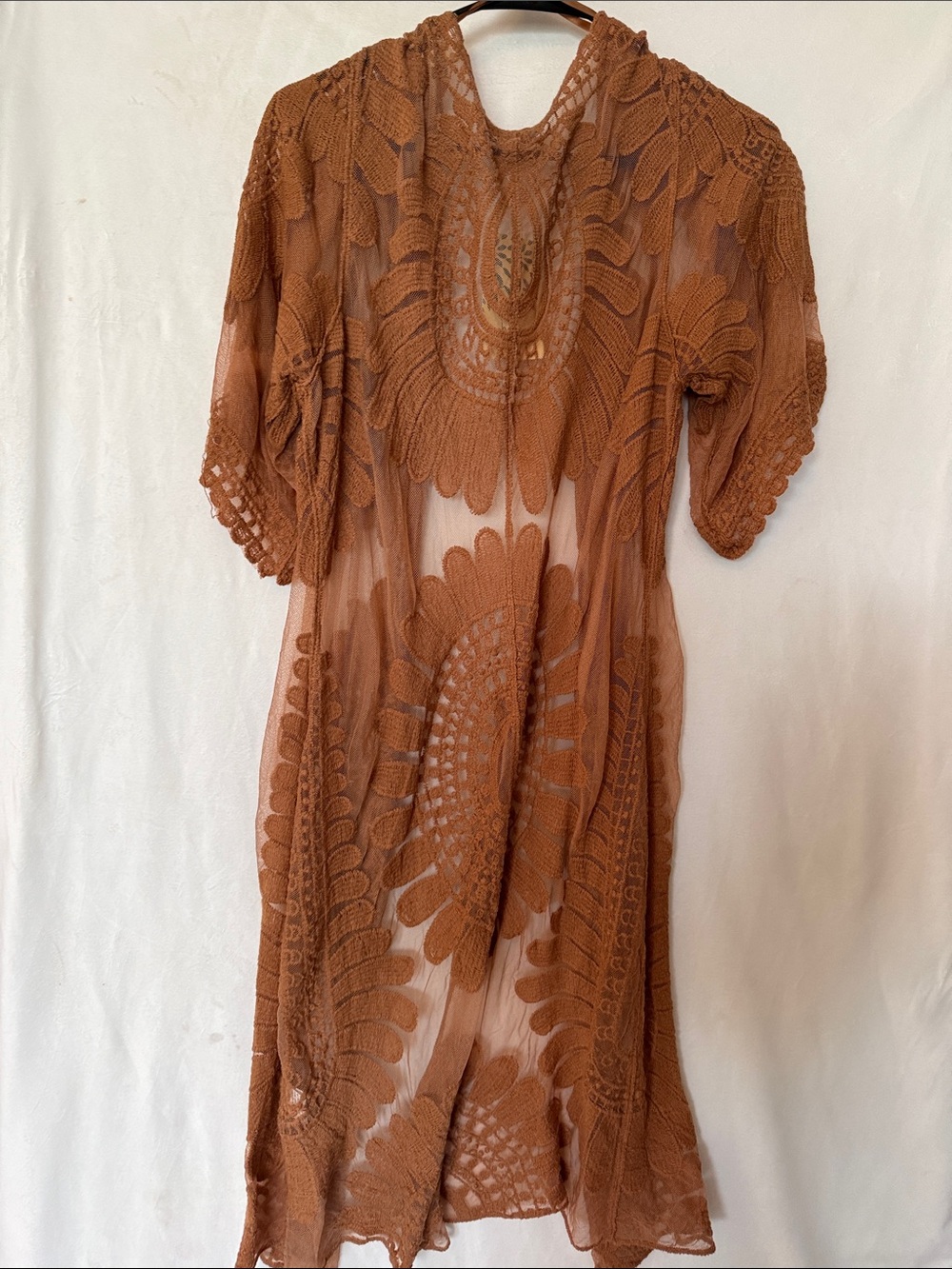 Crochet Lace Duster Kimono in Rust - Picture 4 of 4